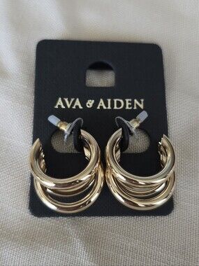 Ava & Aiden Shiny Gold Triple Hoop Earrings
